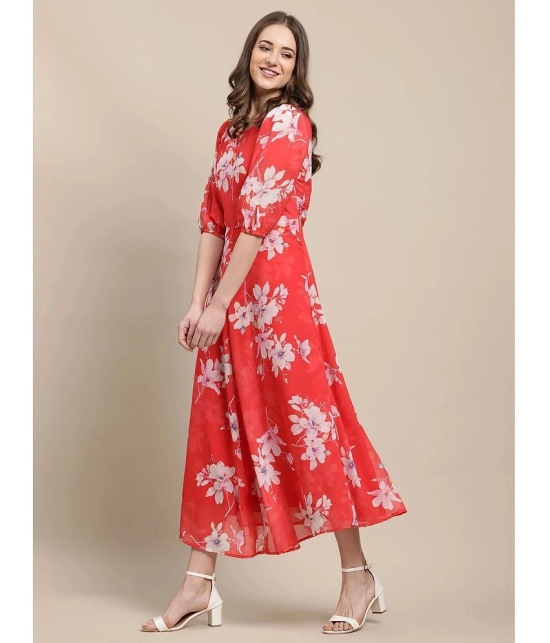 Fabflee Red Chiffon Gown - - None