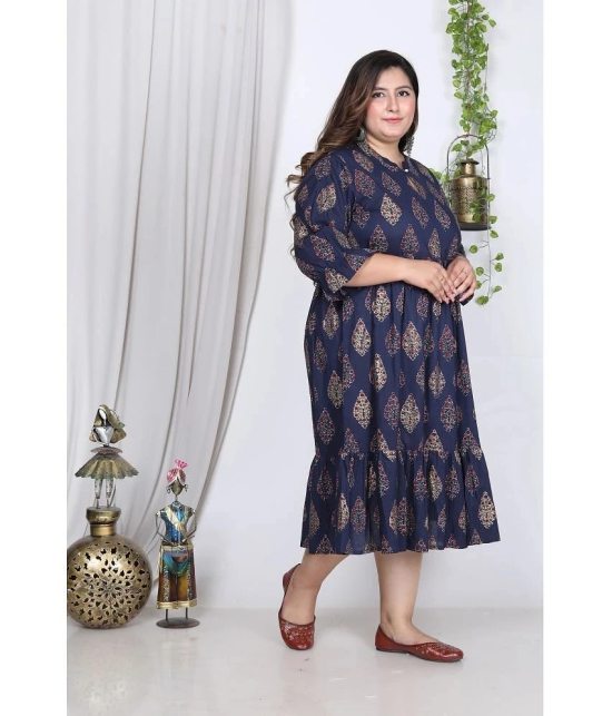 Swasti Cotton Blend Printed Anarkali Womens Kurti - Blue ( Pack of 1 ) - None