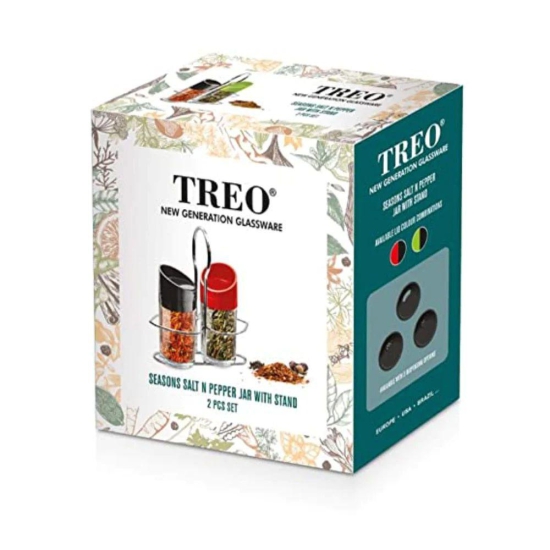 Treo Seasons Salt N Pepper Jars with Stand | Green & Black | Set of 2 Pcs