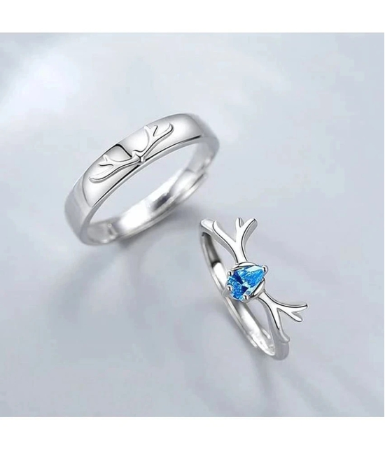 Fashion Frill Couple Rings Stainless Steel Crystal Silver Adjustable Rings For Women Girls Love Gifts - None