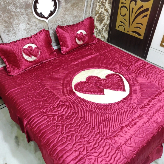 Satin Quilted Wedding Bedsheet-Maroon