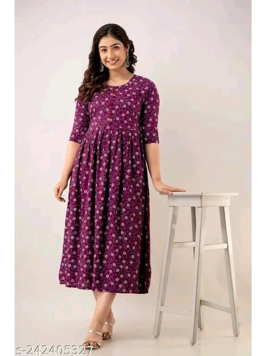 RIAANA Cotton Printed Flared Womens Kurti - Purple ( Pack of 1 ) - None