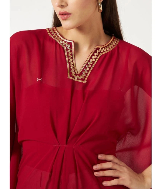 Pannkh - Red Georgette Womens Kaftan Kurti ( Pack of 1 ) - None