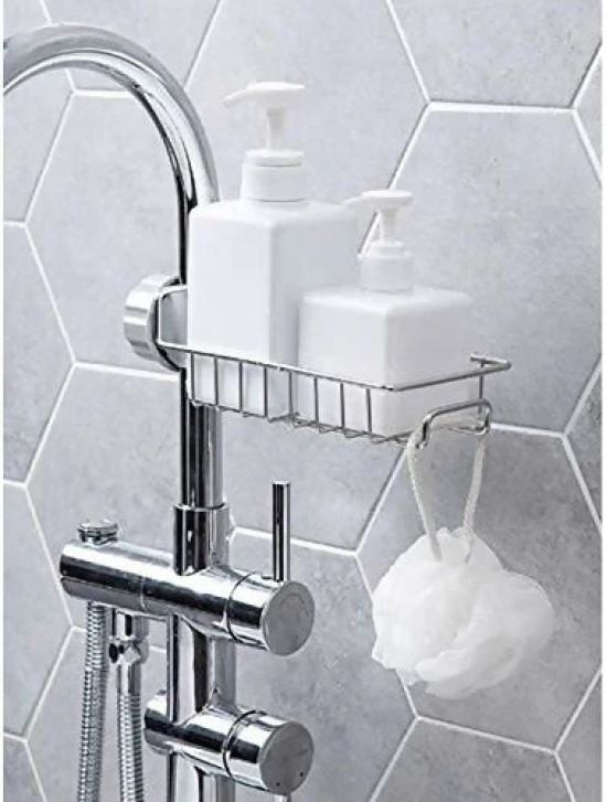 Stainless Steel Sink Caddy Organizer Compact Clip-On Storage for Soap