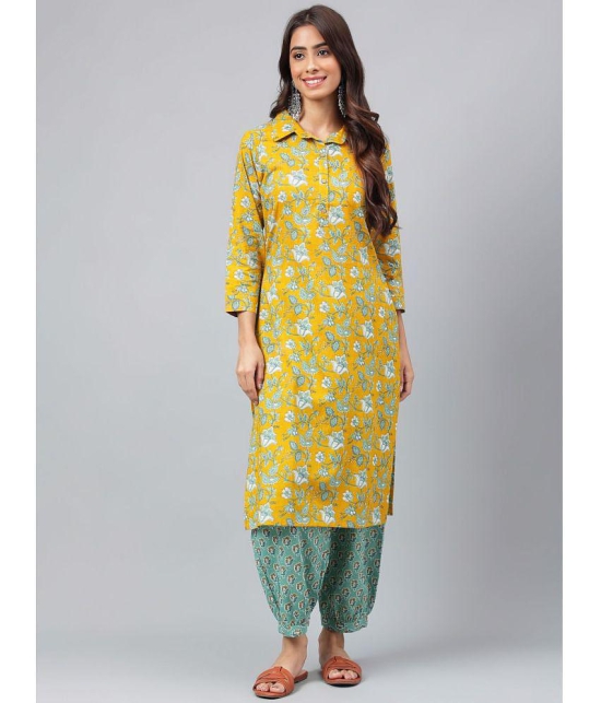 Janasya - Mustard Straight Cotton Women's Stitched Salwar Suit ( Pack of 1 ) - None