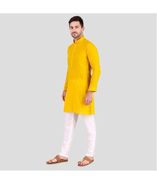 Preen Yellow Cotton Blend Regular Fit Mens Kurta Pyjama Set ( Pack of 1 ) - None