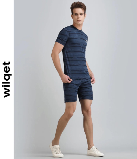 Mens Jacquard SS Round Neck T-Shirts Shorts-Navy / M