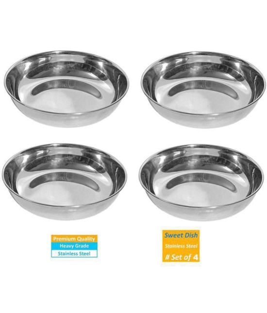 A & H ENTERPRISES - Sweet Dish Bowl / Halwa Plate Stainless Steel Dessert Bowl 100 mL ( Set of 4 ) - Steel