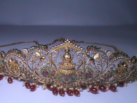 Indian Traditional Gold Plated Kempu Stone Studded Waist Belt for Women