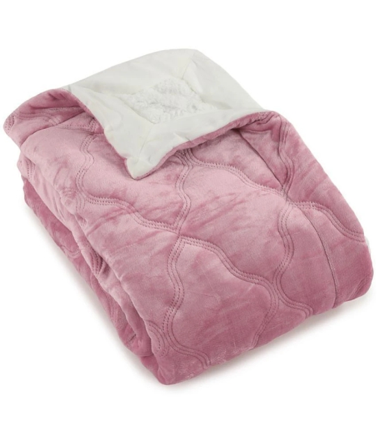 HOMETALES Sherpa Solid Single Reversible Quilt ( 150 x 210 ) Pack of 1 - Pink & White