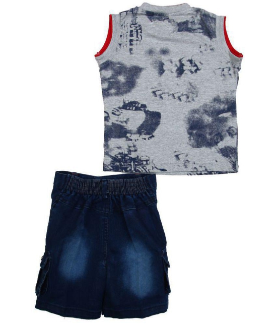 Zadmus Boys Cotton T - Shirt & Denim Shorts Dress (Red, 2 - 3 Years) - 4-5 Years