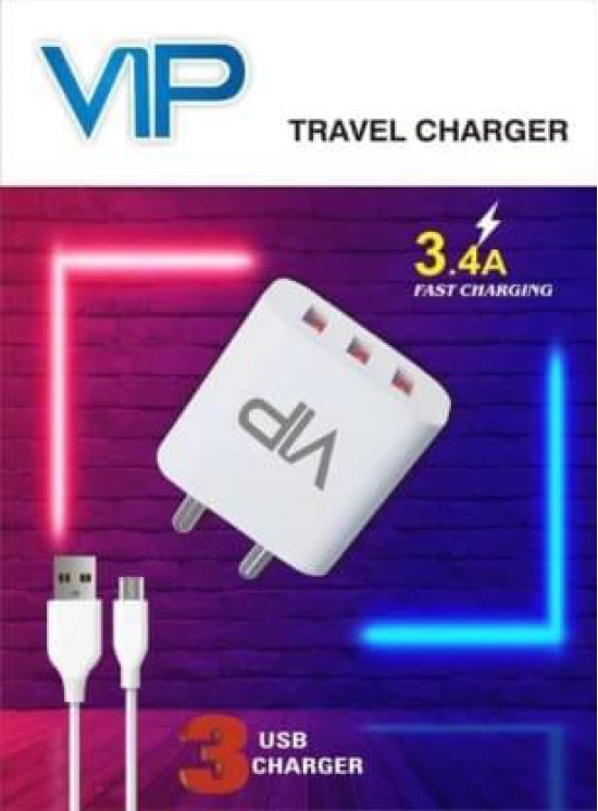 VIP USB CHARGER 3 PORT WITH MICRO USB CHARGING CABLE 3.4A TC-65