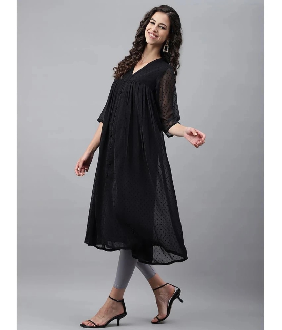 Janasya Chiffon Self Design Flared Womens Kurti - Black ( Pack of 1 ) - None