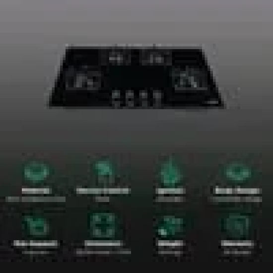 Croma Toughened Glass Top 4 Burner Automatic Hob (Black Enamel Coated Drip Tray, Black)