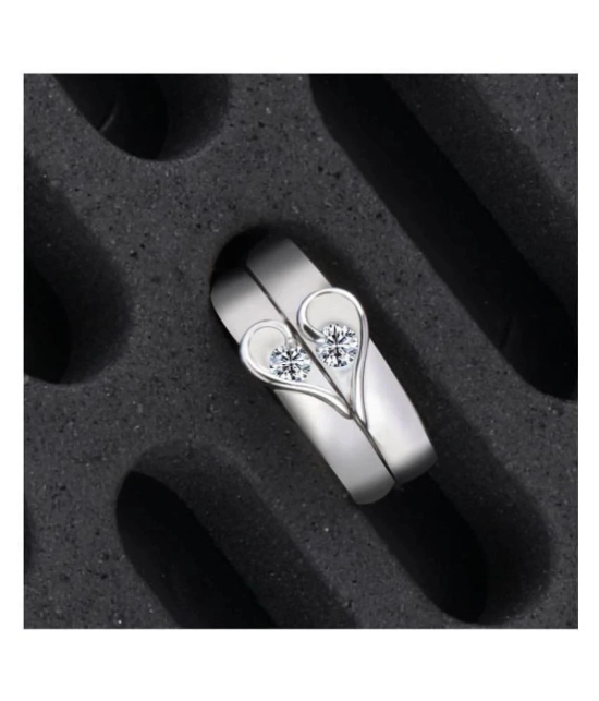 Silver Shine Silver Plated Solitaire Adjustable Couple ring for Men and Women,Couple ring for Girls and Boys-2 pieces - None