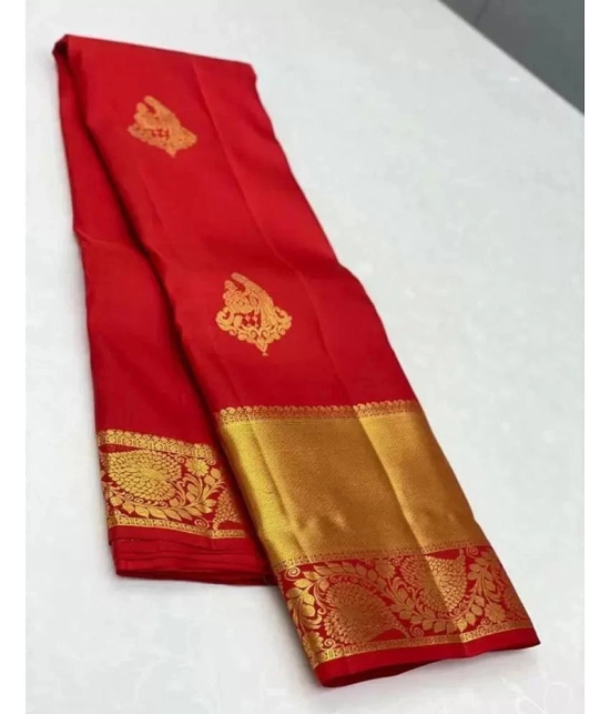 Om Shantam Sarees Jacquard Self Design Saree With Blouse Piece - Red ( Pack of 1 ) - Red