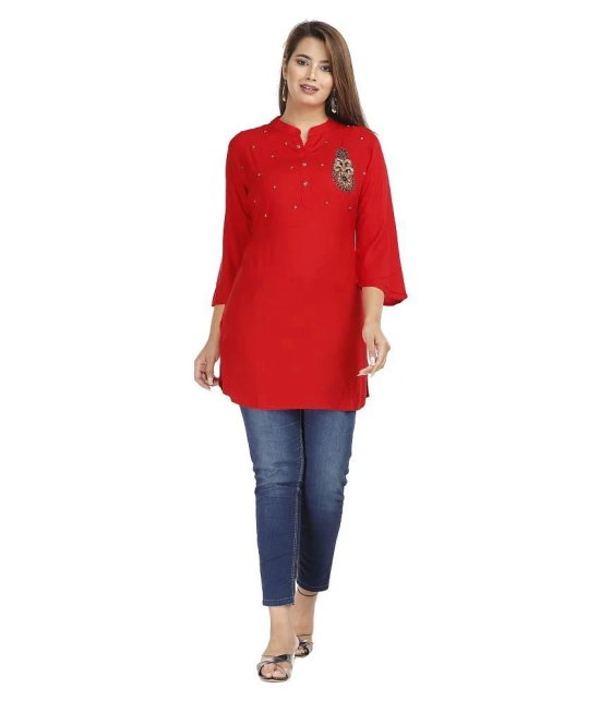 JC4U - Red Rayon Womens Straight Kurti ( Pack of 1 ) - M