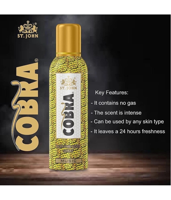 ST.JOHN Cobra No Gas Music Perfume Deodorant Body Spray For Men 100ml Each (400ml) - Pack of 4