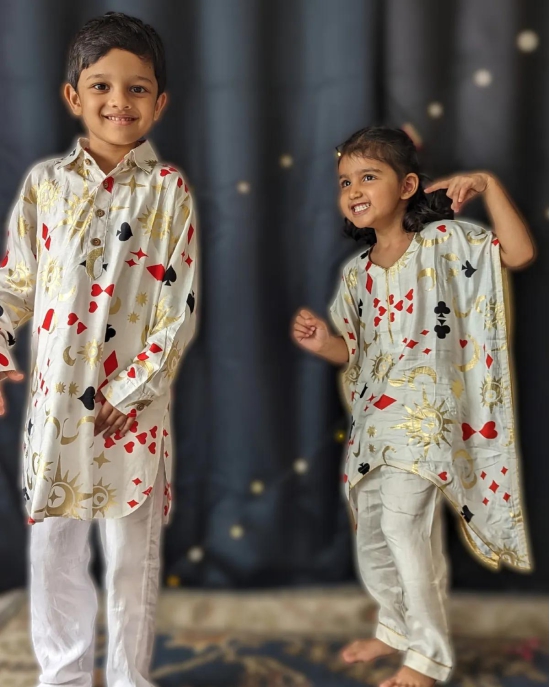 Viscose Silk Pathani Kurta for Boys, Men | Taash Ke Patte-4-5Y