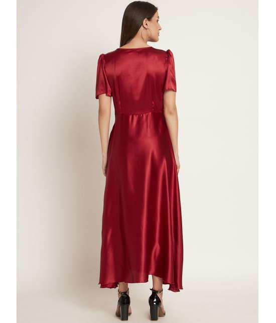 Curvydrobe Satin Embellished Ankle Length Women's Fit & Flare Dress - Maroon ( Pack of 1 ) - None