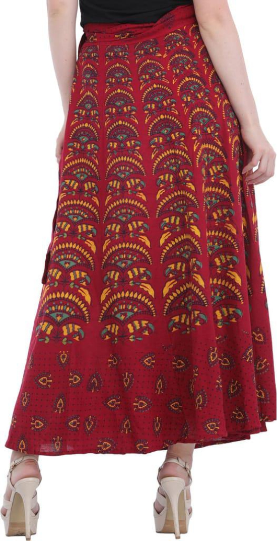 Biking-Red Wrap-Around Printed Long Skirt from Pilkhuwa