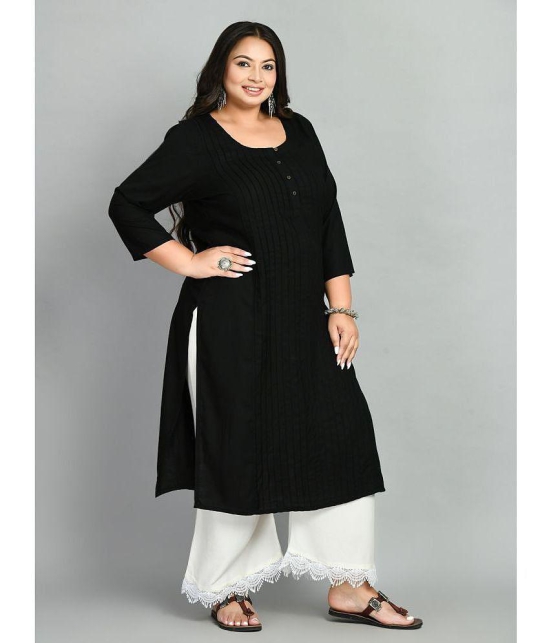 PrettyPlus by Desinoor - Black Rayon Women''s Straight Kurti ( Pack of 1 ) - None