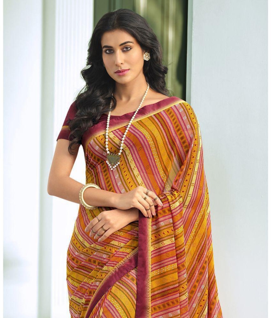 Rangita Georgette Abstract Printed Saree With Lace Border & Blouse Piece - Orange - Orange