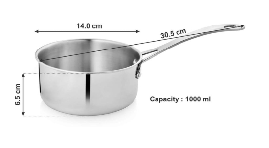 Vinayak International Stainless Steel Sauce Pan, Sauce Pot, Milk Pan 1 Pc Dia - 15 cm Capacity - 1000ml