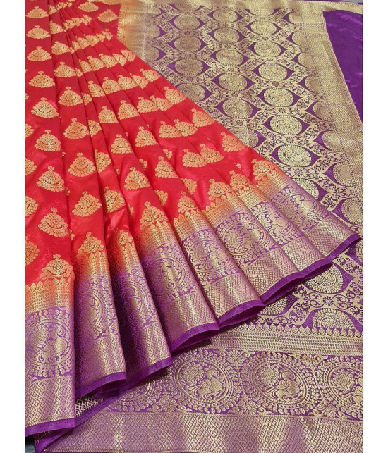 fab woven Peach Jacquard Saree - Single