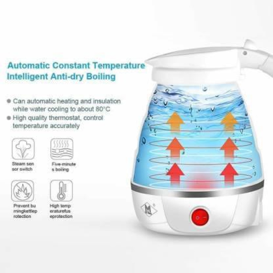 Food Grade Electric Kettle Portable Silicone Collapsible Kettle 110-220V 650ML for Most Travel and Home & Office Use Electric Kettle  (0.6 L, Blue)