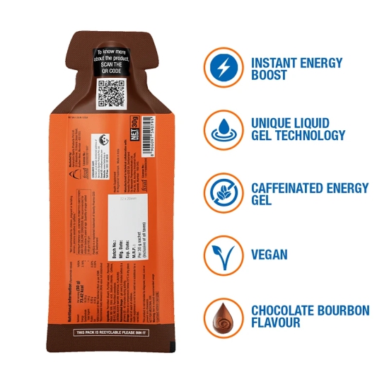 Fast Up Energy Gel: Improved endurance & performance for running/cycling. Instant energy booster, 73kcal/30g, 5 Sachets, Chocolate Bourbon.-Fast & Up Energy Gel: Improved endurance for running &