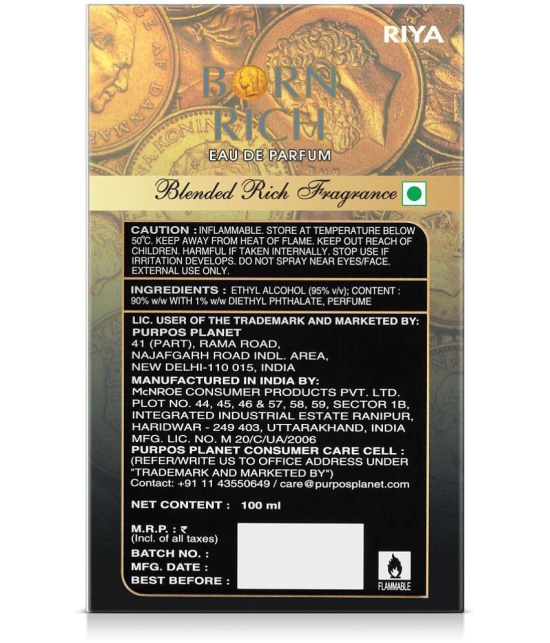 Riya Born Rich & Intense Gold Eau De Parfum (EDP) For Men 130 ( Pack of 2 )