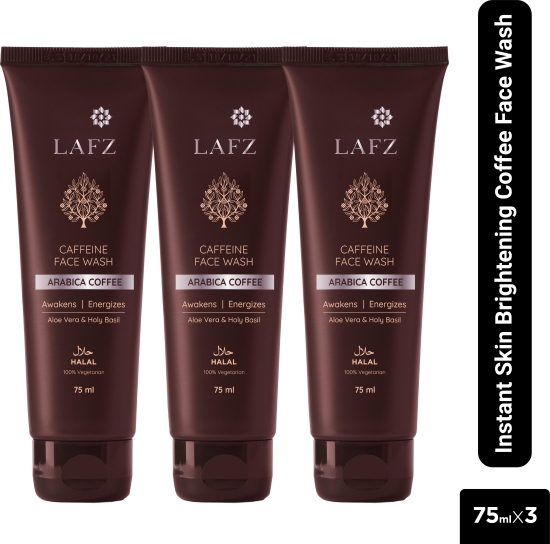 LAFZ Caffeine Arabica Coffee with Aloe Vera & Holy Basil - (Pack of 3) Tube Face Wash (225 ml)