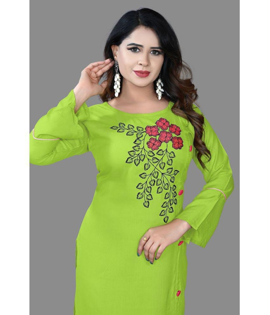 haya fashion - Lime Green Rayon Women's Straight Kurti ( Pack of 1 ) - None