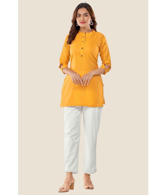 Glomee - Yellow Cotton Blend Women's Tunic ( Pack of 1 ) - None