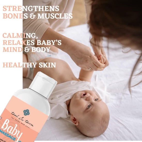 Teal & Terra Nourishing Baby Massage Oil | Non-Sticky, Moisturizing | Jajoba & Olive Oil | Strengthens Bones & Muscles, Improves Skin Tone | Daily Use | Paraben & Cruelty-Free (200ml)