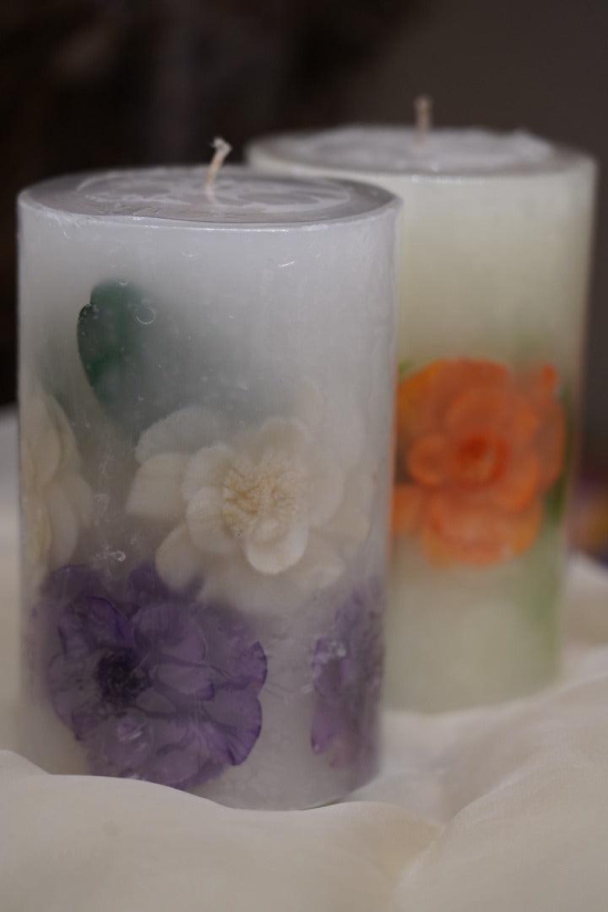 DRIED FLOWER BOTANICAL PILLAR CANDLES-Lavender serene candle