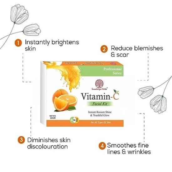 SOUNDARYA HERBS Vitamin C Facial Kit | Helps Tan & Dirt Removal cleanser /Facial Kit for Women & Men No Paraben & Sulfate FREE- 140GM.