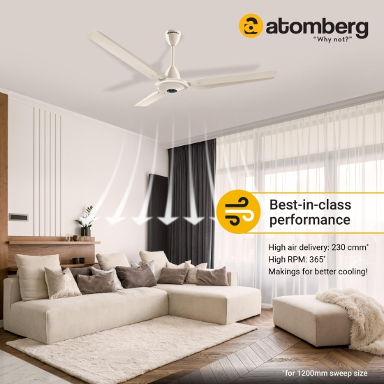 Atomberg Ikano 1200 mm BLDC Motor with Remote 3 Blade Ceiling Fan ( Ivory, Pack of 1)