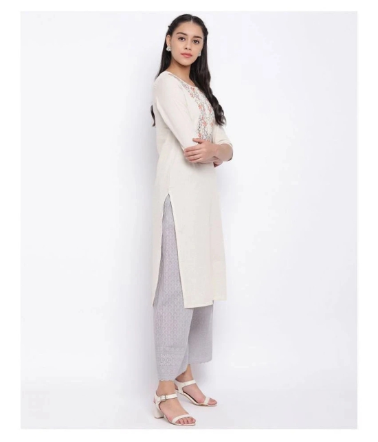 Vbuyz - Off White Cotton Womens Straight Kurti ( Pack of 1 ) - XXL