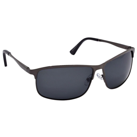 Stylish Wrap-around Full-Frame Metal Polarized Sunglasses for Men and Women | Black Lens and Grey Frame | HRS-KC1002-GRY-BK-P
