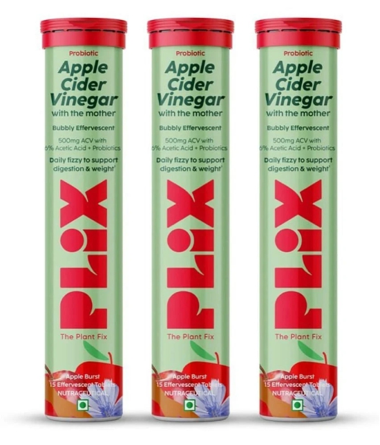 Plix Probiotic+ Apple Cider Vinegar Effervescent Tablets for Gut Health & Metabolism 3 x 15 Tablets