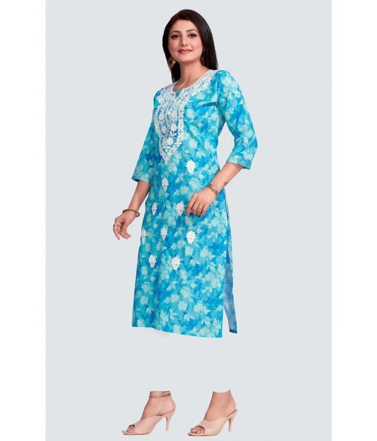 Meher Impex Cotton Embroidered Straight Womens Kurti - Blue ( Pack of 1 ) - None