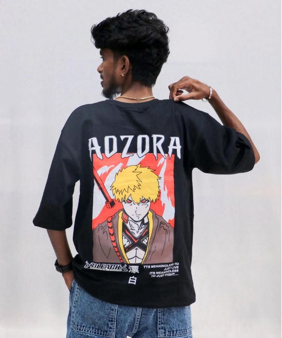 Naruto Anime Back Printed T-Shirt for Mens - BLACK-Large