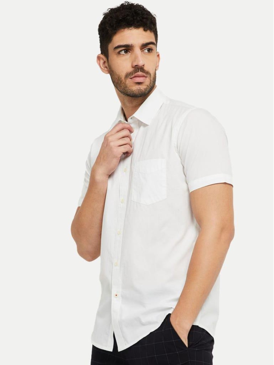 Men Solid White Cotton formal Shirt