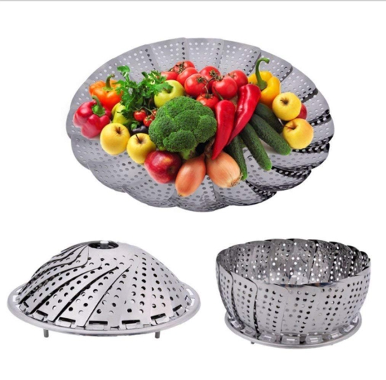 NILKANT ENTERPRISEStainless Steel Steamer Retractable, Metallic Stainless Steel Steamer Basket for Vegetable/Insert for Pots, Pans Foldable Multipurpose Fruit Bowl Steamer