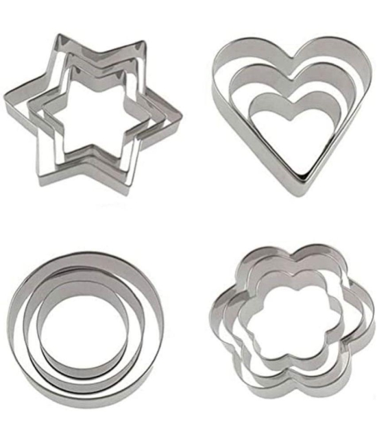 purple dust - Silver Stainless Steel 12 Pcs of Cookie Cutter ( Set of 4 ) - Silver