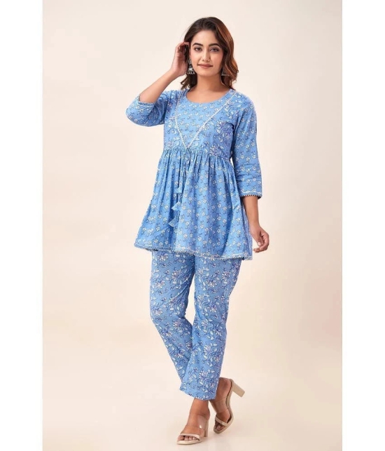 SVARCHI Cotton Printed Anarkali Womens Kurti - Blue ( Pack of 1 ) - None