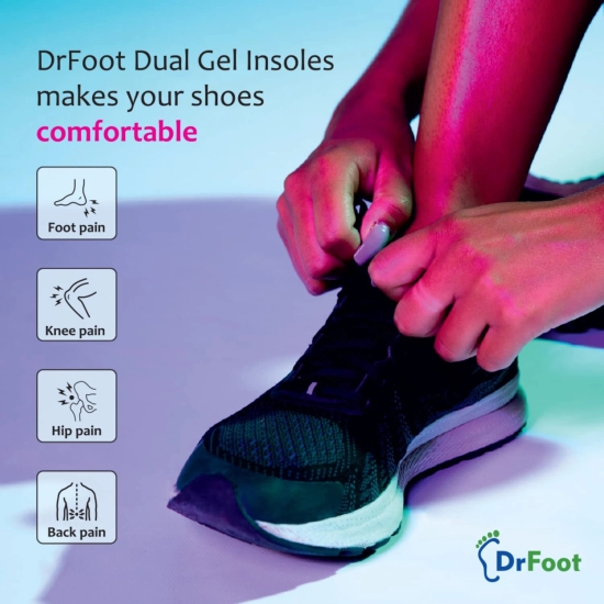 Dr Foot Dual Gel Insoles Anti-Microbial, All Day Comfort, Shock Absorption, Dual Gel Tech, Women, 1 Pair, Pack of 5-Dr Foot Dual Gel Insoles | Anti-Microbial | Walking, Running, Hiking | Ultra Co