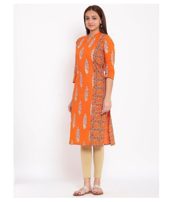 FabbibaPrints - Orange Cotton Women's Straight Kurti - XXL